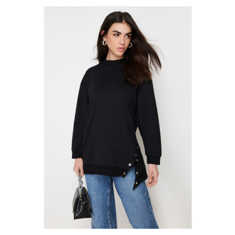 Trendyol Black Knitted Sweatshirt with Side Stud Detail