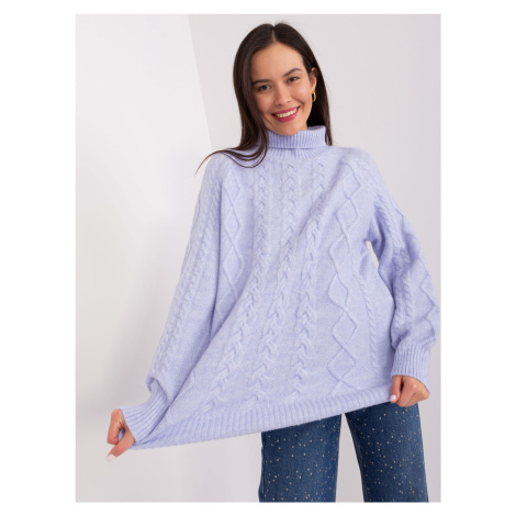 Light purple women's sweater with cables