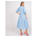 Cotton midi dress RUE PARIS light blue with frills