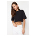 Trendyol Black 100% Cotton Cut Detail Relaxed Cut Crop Knitted T-Shirt