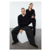 Trendyol Black Slim Couple Polo Collar Plain Knitwear Sweater