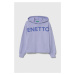 Detská bavlnená mikina United Colors of Benetton fialová farba, s kapucňou, s potlačou