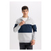 DEFACTO Comfort Regular Fit Casual Fit Stand Collar Zippered Striped Thick Sweatshirt