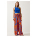 Happiness İstanbul Women's Orange Patterned Flowing Viscose Palazzo Trousers