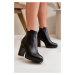 Women's insulated ankle boots with high heel with zip black Bioria