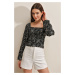 Bigdart 0465 Balloon Sleeve Knitted Blouse - B.black