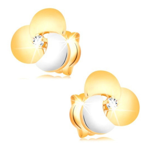 Zlaté diamantové náušnice 585 - číry briliant vo veľkom dvojfarebnom kvete