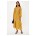 Trendyol Mustard Minimal Patterned Chiffon Lined Woven Dress