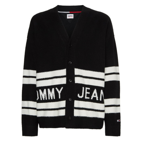 Tommy Jeans Kardigán - TJM STRIPE GRAPHIC CARDIGAN čierny