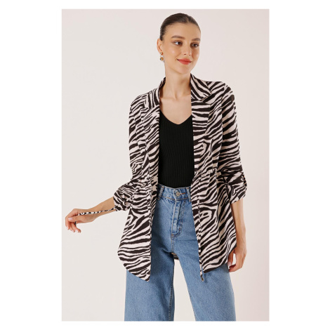 By Saygı Zebra Patterned Corded Waist Folded Sleeve Jacket