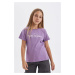 DEFACTO Girls Crew Neck Text Printed Short Sleeve T-Shirt