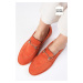 Mio Gusto Claire Genuine Suede Orange Color Oval Toe Buckle Accessory Women's Loafer Shoes