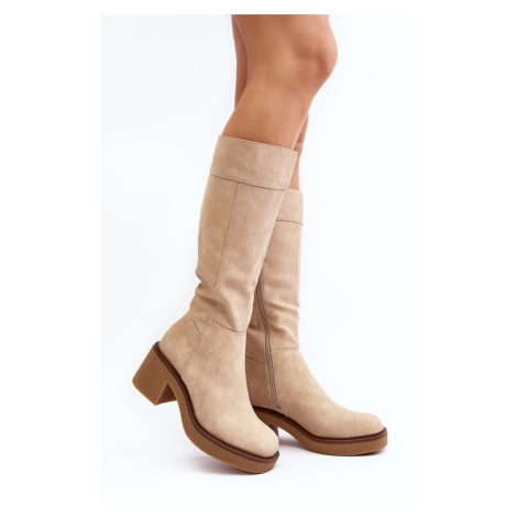 Beige women's insulated boots with massive heels by Calvisa