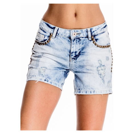 Blue jean shorts with rhinestones