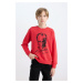 DEFACTO Boy Red Regular Fit Crew Neck Atatürk Printed Sweatshirt