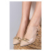 Mio Gusto Perla Nude Open Back Chain Accessory Short Heeled Shoes