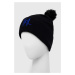 Vlnená čiapka Karl Lagerfeld čierna farba, z hrubej pleteniny, vlnená