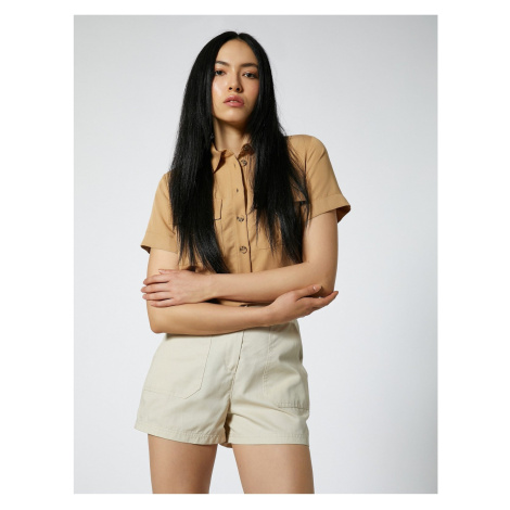 Koton Crop Safari Shirt With Pocket Modal Blend