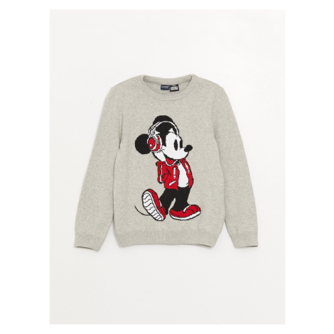 LC Waikiki Crew Neck Mickey Mouse Patterned Long Sleeve Boy Knitwear Sweater