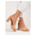 Luxusné dámske sandále hnedé na širokom podpätku