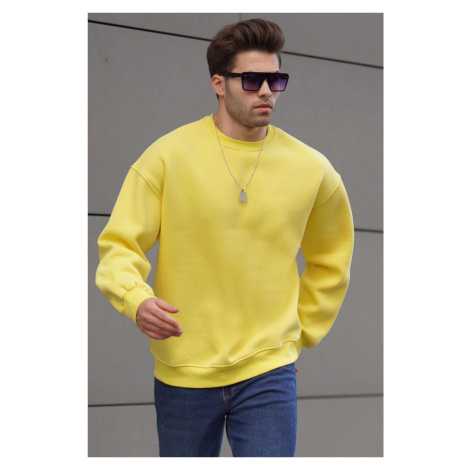 Madmext Men's Yellow Crew Neck Oversize Raised Basic Sweatshirt 6048