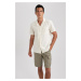 DEFACTO Regular Fit Open Collar Linen Short Sleeve Shirt