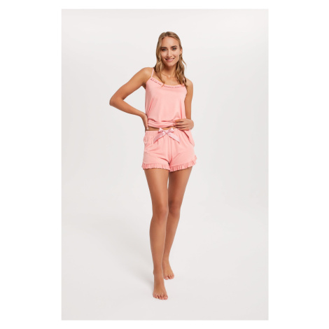 Women's Pajama Style, Skinny Straps, Shorts - Powder Pink Italian Fashion