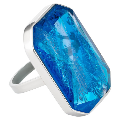 Preciosa Luxusný oceľový prsteň s ručne mačkaným kameňom českého krištáľu Preciosa Ocean Aqua 74