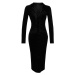 Trendyol Black Velvet Fitted/Simple Polo Neck midi pletené šaty