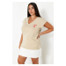 Trendyol Curve Beige Oversize Knitted T-Shirt