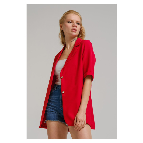 armonika Women's Red Short Sleeve Two-Button Oversized Jacket