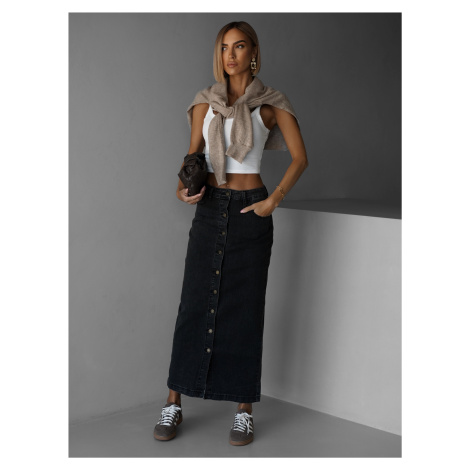 Čierna dlhá džínsová maxi sukňa AUGUSTYN s gombíkmi