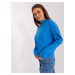 Blue women's sweater with asymmetrical turtleneck
