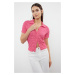 Trendyol Fuchsia Textured Fitted Short Sleeve Stretchy Knitted Blouse