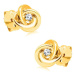 Diamantové náušnice zo žltého zlata 585 - uzol z troch prstencov, číry briliant