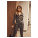 Women's jumpsuit with tie at waist Dark grey