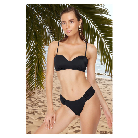 Trendyol Black Strapless Gathered Bikini Top