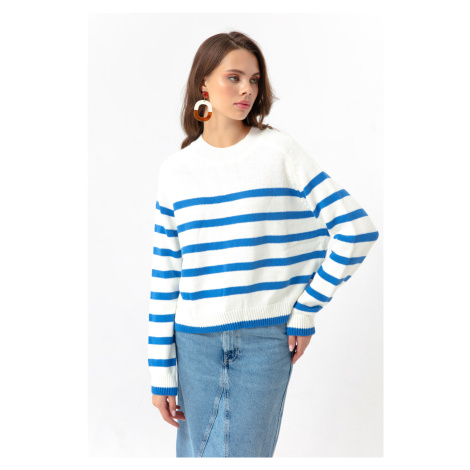 Lafaba Dámsky modrý oversize pruhovaný pletený sveter