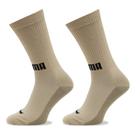 Puma Súprava 2 párov vysokých pánskych ponožiek Men Front Logo Crew 2P 938010 Béžová