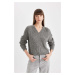 DEFACTO Relax Fit V Neck Hair Knitted Sweater