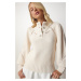 Happiness İstanbul Women's Cream Stylish Buttoned Openwork Knitwear Sweater