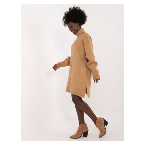 Brown knitted turtleneck dress