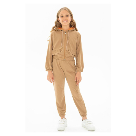 zepkids Girls' Hooded Top and Bottom Set, with Netted Gatherings at the Waist.