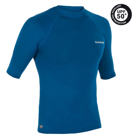 Pánske tričko Top 100 proti UV žiareniu s krátkym rukávom na surf modré OLAIAN