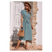 Madmext Baby Blue Shirt Collar Long Dress