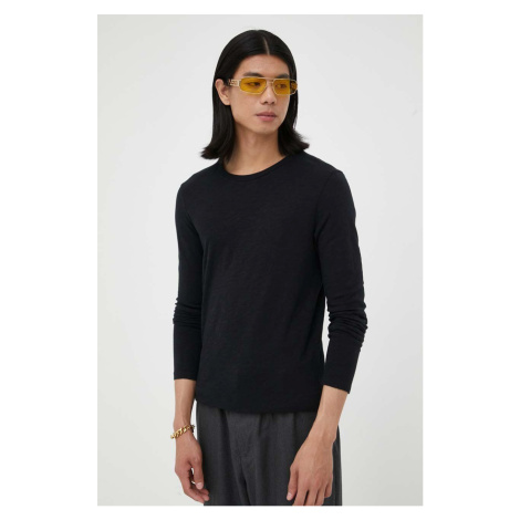 Bavlnené tričko s dlhým rukávom American Vintage T-SHIRT ML COL ROND čierna farba, jednofarebné,