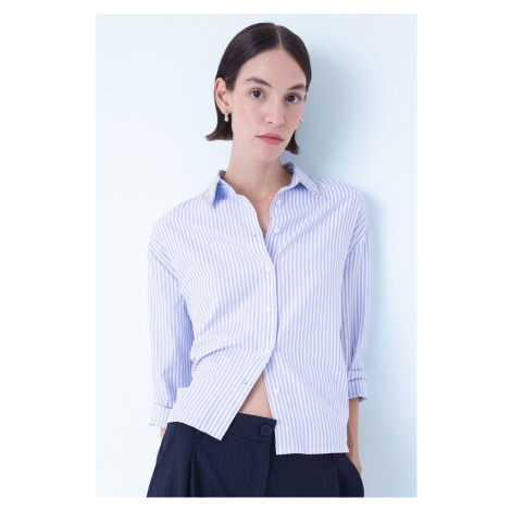 DEFACTO Oversize Wide Fit Striped Button-Down Oxford Long Sleeve Shirt