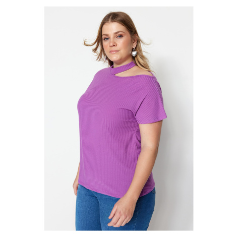 Trendyol Curve Purple Cut-Out Detailed Knitted Blouse