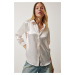 Happiness İstanbul Women's Cream Lightly Draped Satin Surface Shirt