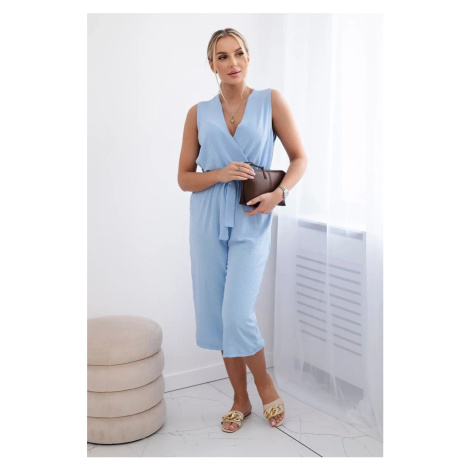 Jumpsuit with a tie at the waist with straps in blue